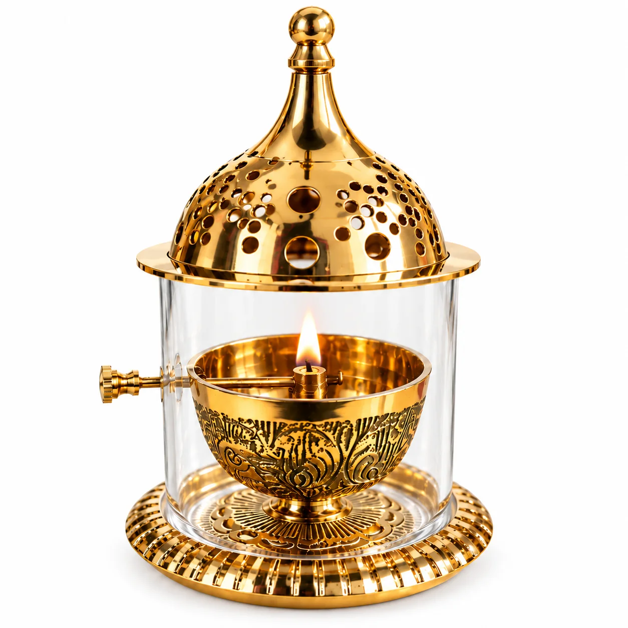 Shraviko Crystal Glass Brass Akhand Jyot Deepak